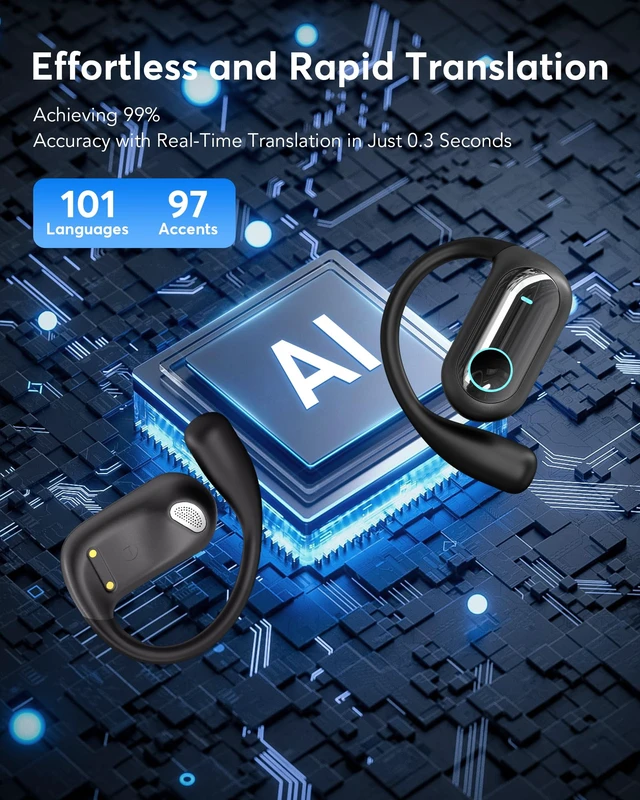 Alt view image 2 of 7 - AI Live Translation Earbuds Bluetooth 6.1 Sport Open Ear Headphones 198 Languages Translator, 4-in-1 Smart Mode Touch Screen Real-Time Earphones Fit for Travel Business Learning(Charcoal Black)