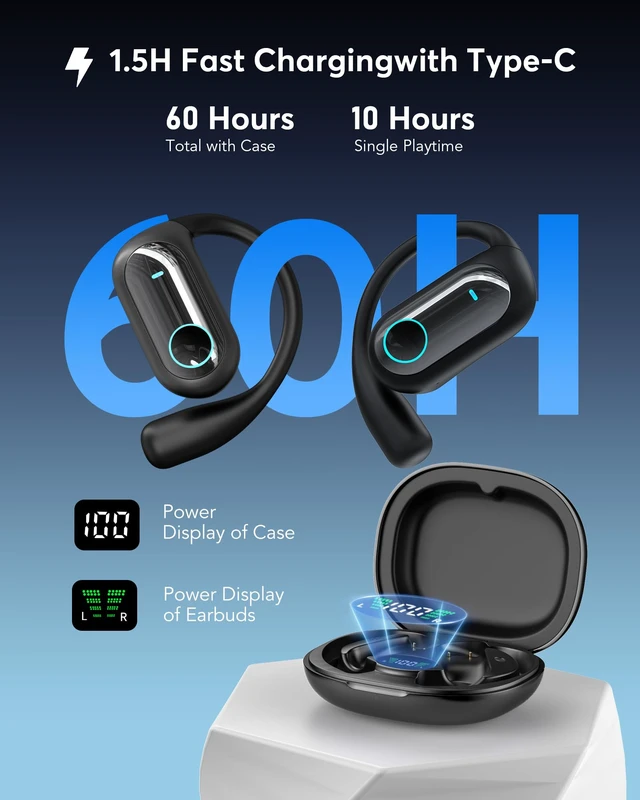 Alt view image 3 of 7 - AI Live Translation Earbuds Bluetooth 6.1 Sport Open Ear Headphones 198 Languages Translator, 4-in-1 Smart Mode Touch Screen Real-Time Earphones Fit for Travel Business Learning(Charcoal Black)