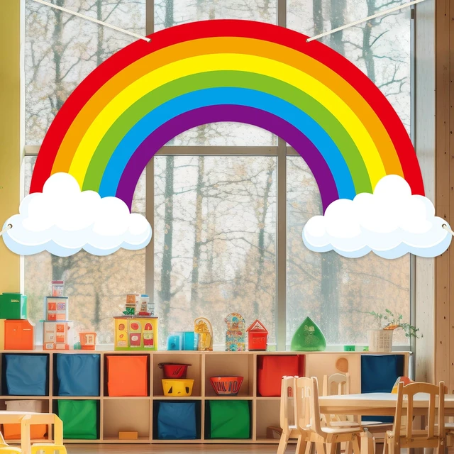 Alt view image 7 of 7 - 9.8X5.3Ft Long Rainbow Backdrop VBS Rainbow Themed Photo Booth Wall Decor Rainforest Falls Photo Background Happy Birthday Banner Cloud Bulletin Board for Jungle Baby Shower Indoor Outdoor Supplies