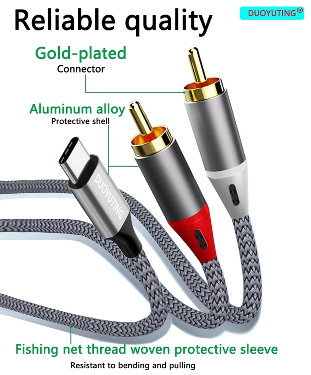 Alt view image 2 of 7 - 2-in-1 Combo USB-C to RCA Audio Cable 3.3FT & 6.6FT with DAC Chip, Hi-Fi Digital to Analog Adapter Cable for iPhone,Smartphones, Tablets, Laptops, Gaming Consoles to Stereo System