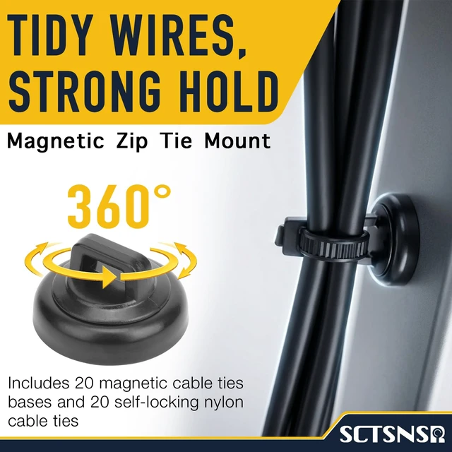 Alt view image 2 of 7 - Magnetic Zip Tie Mount, 23mm Wire Holder, Magnet Cable Tie Holders 20Pcs Magnets with 20 Pcs Cable Zip Ties, Cable Clips, Black Multipurpose Management, Tidy Wires, Strong Hold