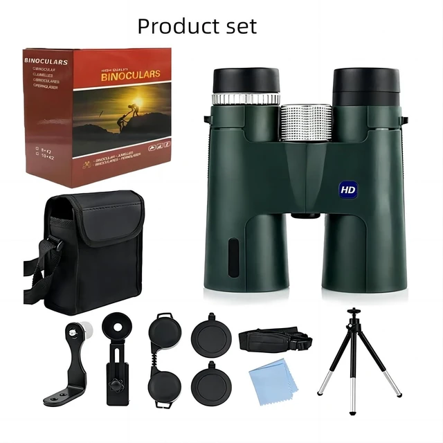 Alt view image 4 of 7 - 10x42 Professional Adult Binoculars with Tripod and Smartphone Adapter, for Bird Watching, Hunting, Concerts, and Travel - Green