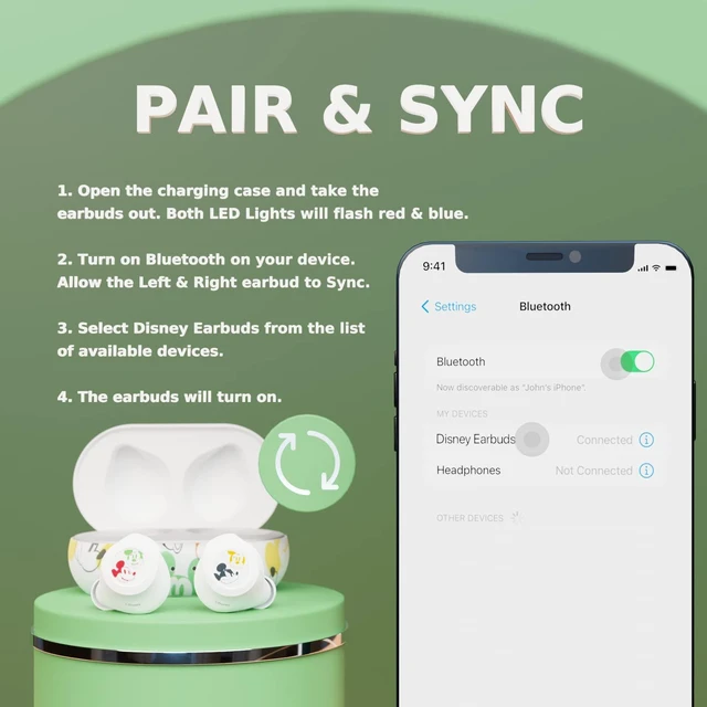 Alt view image 3 of 7 - Disney Mickey Mouse Bluetooth Earbuds with Charging Case- Bluetooth Wireless Headset with Built-in Mic and 30 Hours of Playtime- Mickey Mouse Gifts for Women, Men and All Fans of Disney Gifts