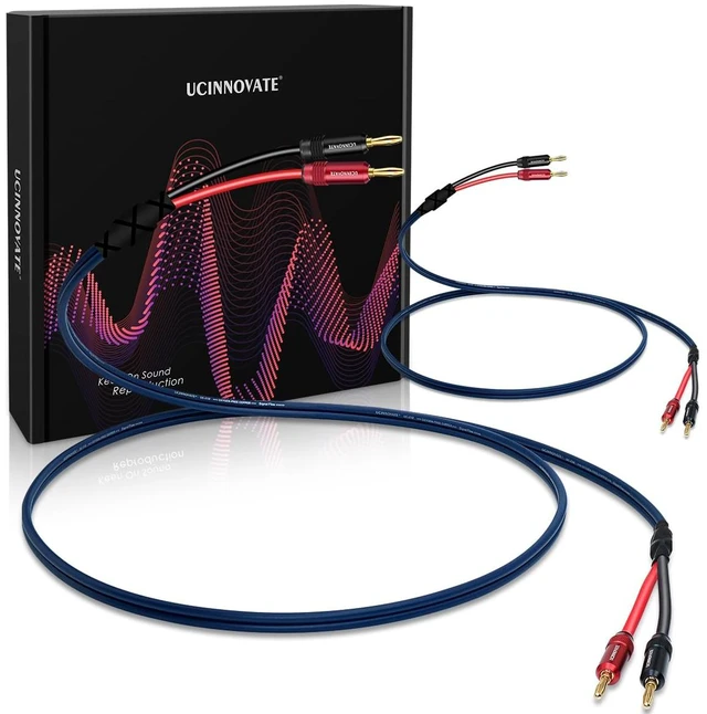 Main image of 2 Pack Bi-Wire Speaker Cable with Gold Plated Banana Plugs, 13 AWG HiFi OFC Audio Terminal Speaker Wire for Sound System Home Theater, Bi-Amp, Subwoofer, Audiophile(1.5m / 4.9FT)