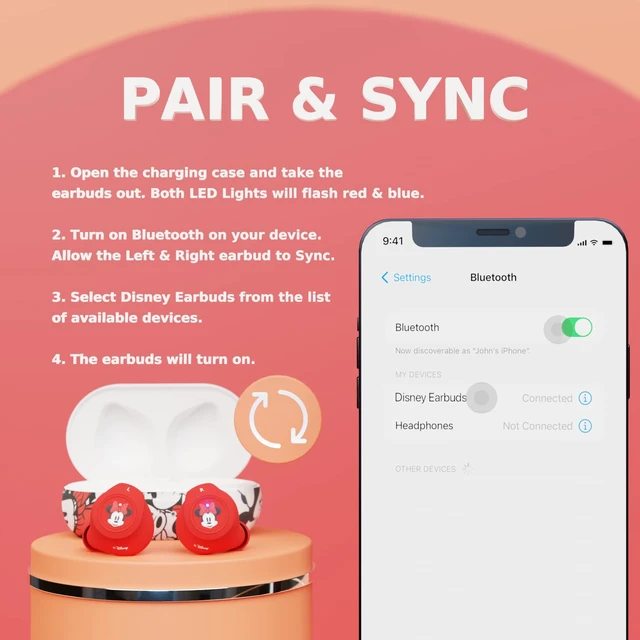 Alt view image 3 of 7 - Disney Minnie Mouse Bluetooth Earbuds with Charging Case- Bluetooth Wireless Headset with Built-in Mic and 30 Hours of Playtime- Minnie Mouse Gifts for Women, Men and All Fans of Disney Gifts