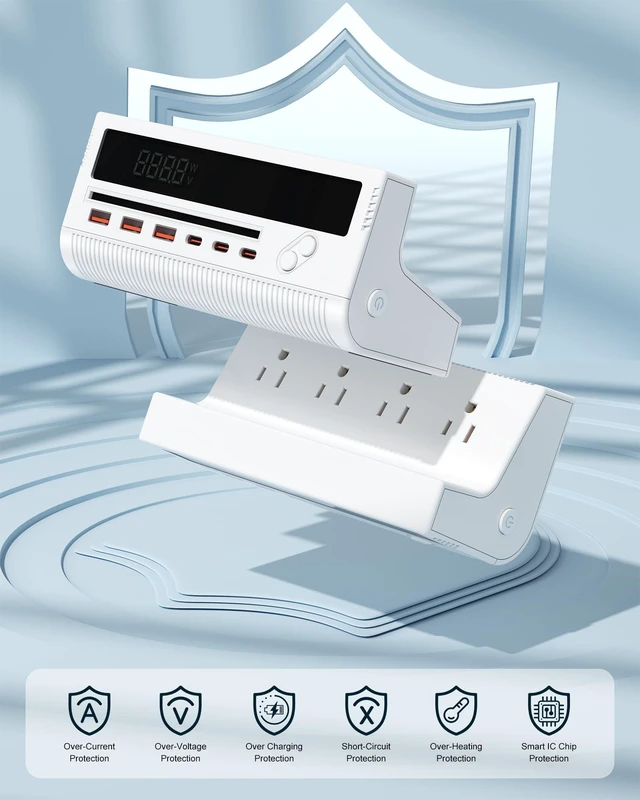 Alt view image 4 of 6 - 10-in-1 USB Power Strip PD 20W Fast Charging USB Ports Extension Cord 100W 5FT Desktop Charging Station with 4 AC Outlets 3 USB-C 3 USB-A Extension Cord