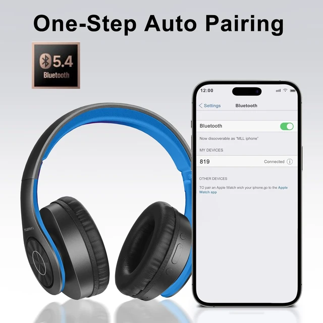 Alt view image 4 of 6 - Bluetooth Headphones Wireless, Over Ear Stereo Wireless Headset 40H Playtime with deep bass, Soft Memory-Protein Earmuffs, Built-in Mic Wired Mode PC/Cell Phones/TV-Black/Blue