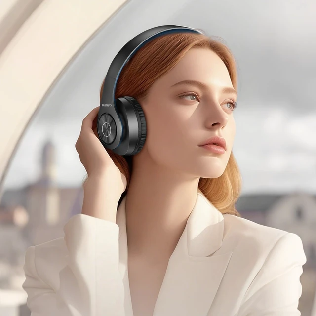 Alt view image 3 of 6 - Bluetooth Headphones Wireless, Over Ear Stereo Wireless Headset 40H Playtime with deep bass, Soft Memory-Protein Earmuffs, Built-in Mic Wired Mode PC/Cell Phones/TV-Black/Blue