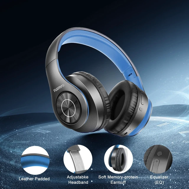Alt view image 5 of 6 - Bluetooth Headphones Wireless, Over Ear Stereo Wireless Headset 40H Playtime with deep bass, Soft Memory-Protein Earmuffs, Built-in Mic Wired Mode PC/Cell Phones/TV-Black/Blue