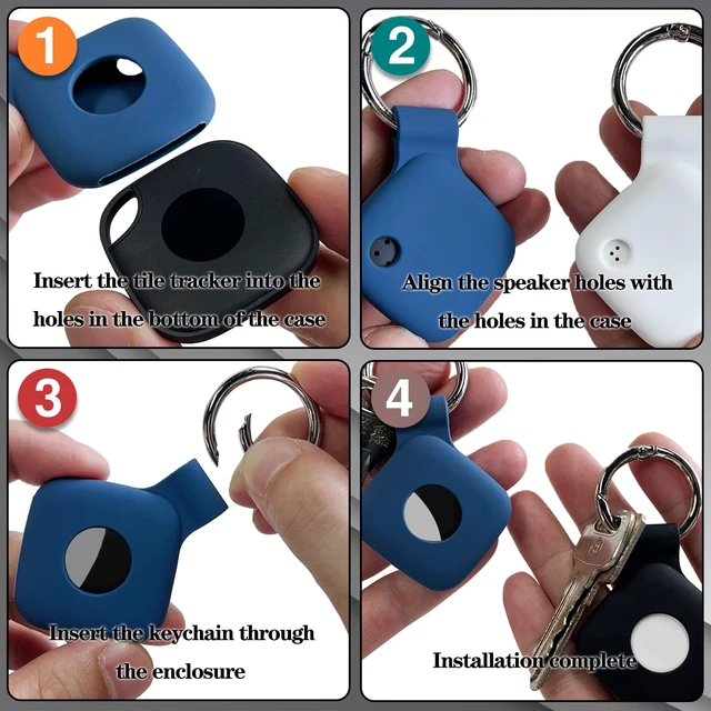 Alt view image 4 of 6 - 4 Pack Holder Case Compatible with Tile Mate Tracker Anti-Scratch Finder Protective Cover for Tile Tracker, Silicone Tile Keychain for Pets,Keys(Pink Purple Cyan Blue)