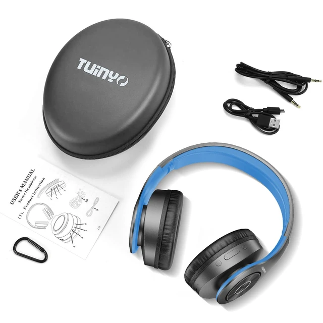 Alt view image 6 of 6 - Bluetooth Headphones Wireless, Over Ear Stereo Wireless Headset 40H Playtime with deep bass, Soft Memory-Protein Earmuffs, Built-in Mic Wired Mode PC/Cell Phones/TV-Black/Blue