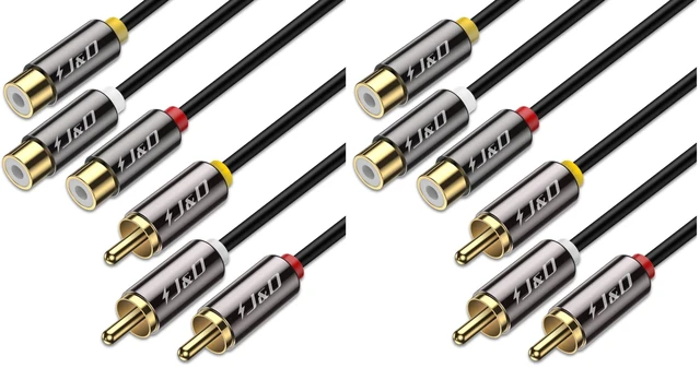 Main image of AV Extension Cable, Gold Plated Copper Shell Heavy Duty 3 RCA Male to Female Stereo Audio Video Extension Cable, Composite Extension Video Cord for DVD, CD, TV, 3 Feet/0.9 Meter (Pack of 2)