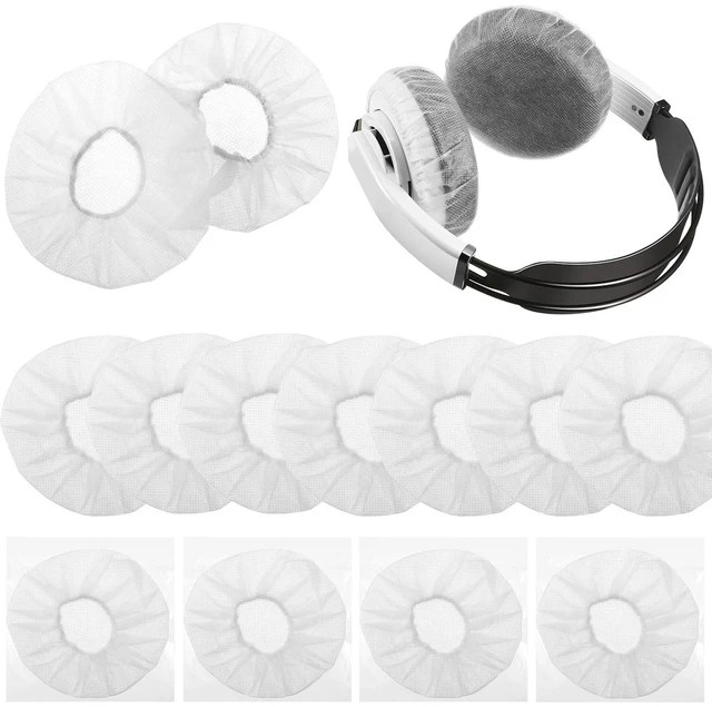 Main image of 200 Pcs Disposable Headphone Ear Covers, L, 11 Cm/ 4.3 Inch, White Non-woven Sanitary Pads for On-ear Headphones, Hygiene Shield for Shared Gear, Sweat-proof, Fits Most Over-ear Headsets