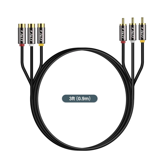 Alt view image 7 of 7 - AV Extension Cable, Gold Plated Copper Shell Heavy Duty 3 RCA Male to Female Stereo Audio Video Extension Cable, Composite Extension Video Cord for DVD, CD, TV, 3 Feet/0.9 Meter (Pack of 2)