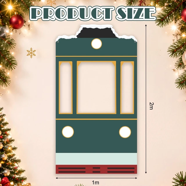 Alt view image 2 of 6 - Train Ticket Booth Backdrop Banner, Express Train Train Window Cutout Photo Prop Banner, Christma Train Party Decorations, Xmas Classroom School Home Wall Backdrop Decor