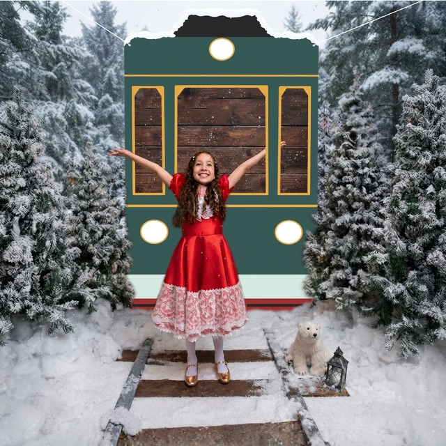 Alt view image 6 of 6 - Train Ticket Booth Backdrop Banner, Express Train Train Window Cutout Photo Prop Banner, Christma Train Party Decorations, Xmas Classroom School Home Wall Backdrop Decor