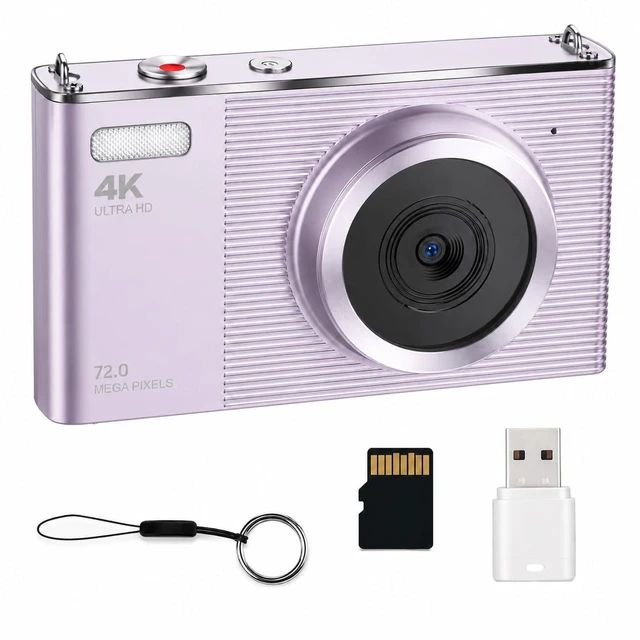 Main image of 4K Digital Camera for Teens and Beginners, 72MP Point and Shoot Camera with Autofocus, 16X Digital Zoom, 2.8 Inch IPS Screen, Type-C Rechargeable Compact Camera with 32GB Card, Purple