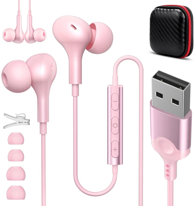 Main image of USB Earbuds Wired with Microphone for PC 7.5 Ft Cable, Pink USB Headset for School Computer Class, Wired USBA Headphone with Mic Stereo Cord Laptop Earphone for HP/Dell/Surface Meeting