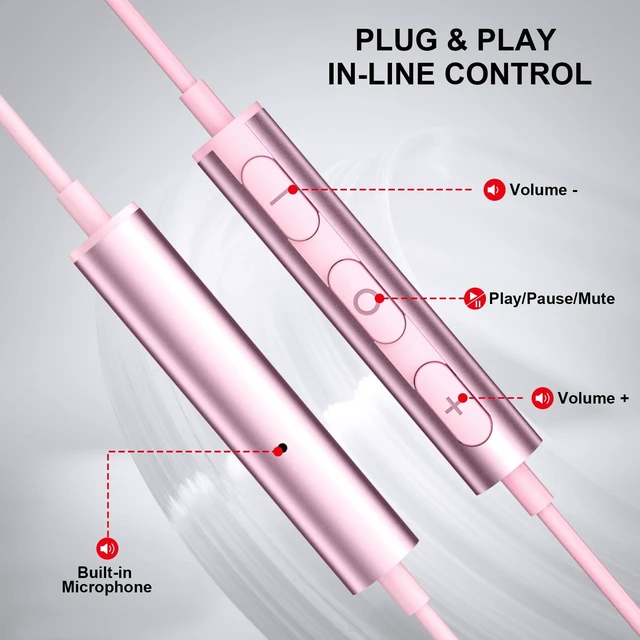Alt view image 6 of 7 - USB Earbuds Wired with Microphone for PC 7.5 Ft Cable, Pink USB Headset for School Computer Class, Wired USBA Headphone with Mic Stereo Cord Laptop Earphone for HP/Dell/Surface Meeting