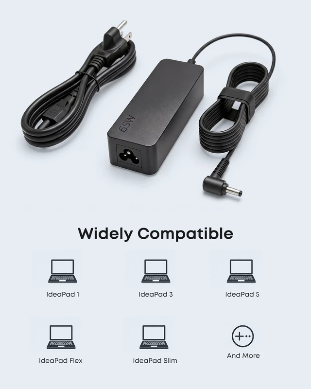 Alt view image 6 of 6 - 65W 45W Charger Compatible with Lenovo Ideapad Slim 1 3 5 Laptop Compatible with Lenovo V14 V15 V17, ideapad Flex 4 5 6 14 15, 110S 130S S145 S340 S540 310 320 320S 330 330S 510 520 530s