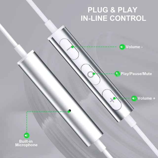 Alt view image 4 of 7 - USB Earbuds Wired with Microphone for PC 7.5 Ft Cable, White USB Headset for School Computer Class, Wired USBA Headphone with Mic Stereo Cord Laptop Earphone for HP/Dell/Surface Meeting