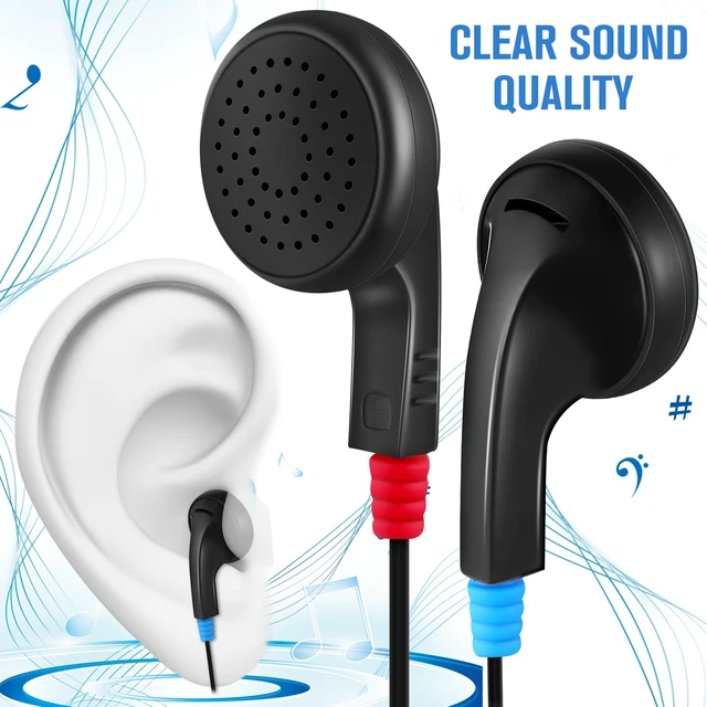 Alt view image 3 of 6 - 100 Pcs Earbuds Bulk Class Headphone Wired Earphone, Black School Ear Buds, 3.5mm, 90cm TPE Cord, No Mic, Laptop Computer, Lab Library, Testing Use, Individually Wrapped