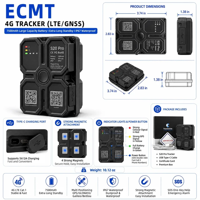 Alt view image 7 of 7 - GPS Tracker for Vehicles, Hidden Magnetic Car Tracker, Long Battery Life, Real-Time Tracking, Waterproof GPS Tracker for Cars & Assets, Subscription Required