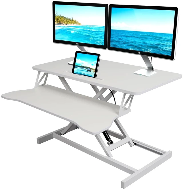 Main image of Standing Desk Converter, Height Adjustable, Dual Monitor with Keyboard Tray Wide Keyboard Tray, Sturdy Construction, Sit-to-Stand Transition, Easy Assembly Tabletop Workstation for Home & Office