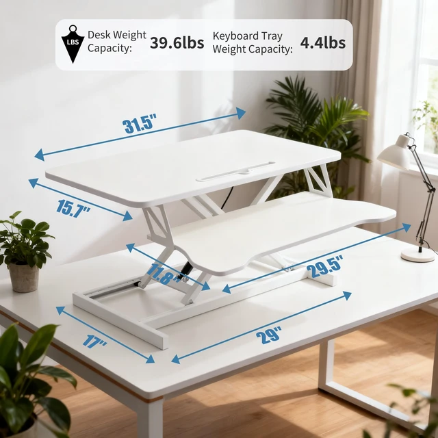 Alt view image 2 of 6 - Standing Desk Converter, Height Adjustable, Dual Monitor with Keyboard Tray Wide Keyboard Tray, Sturdy Construction, Sit-to-Stand Transition, Easy Assembly Tabletop Workstation for Home & Office