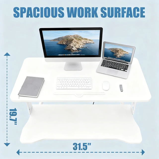 Alt view image 3 of 6 - Standing Desk Converter, Height Adjustable, Dual Monitor with Keyboard Tray Wide Keyboard Tray, Sturdy Construction, Sit-to-Stand Transition, Easy Assembly Tabletop Workstation for Home & Office