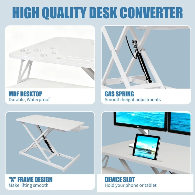 Alt view image 4 of 6 - Standing Desk Converter, Height Adjustable, Dual Monitor with Keyboard Tray Wide Keyboard Tray, Sturdy Construction, Sit-to-Stand Transition, Easy Assembly Tabletop Workstation for Home & Office