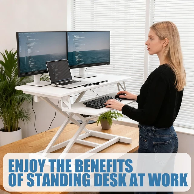 Alt view image 6 of 6 - Standing Desk Converter, Height Adjustable, Dual Monitor with Keyboard Tray Wide Keyboard Tray, Sturdy Construction, Sit-to-Stand Transition, Easy Assembly Tabletop Workstation for Home & Office