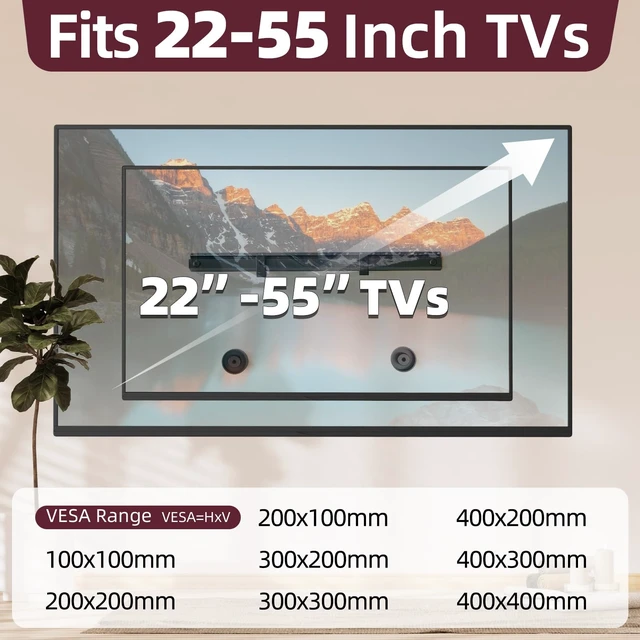 Alt view image 4 of 7 - No Stud TV Wall Mount, Studless Drywall TV Bracket for 22"55", Up 100lbs No Drill TVs Hanger, Tilt 5°, Fits VESA 100x100 - 400x400, No Tools Easy Install for Renters, Bedroom & Living Room
