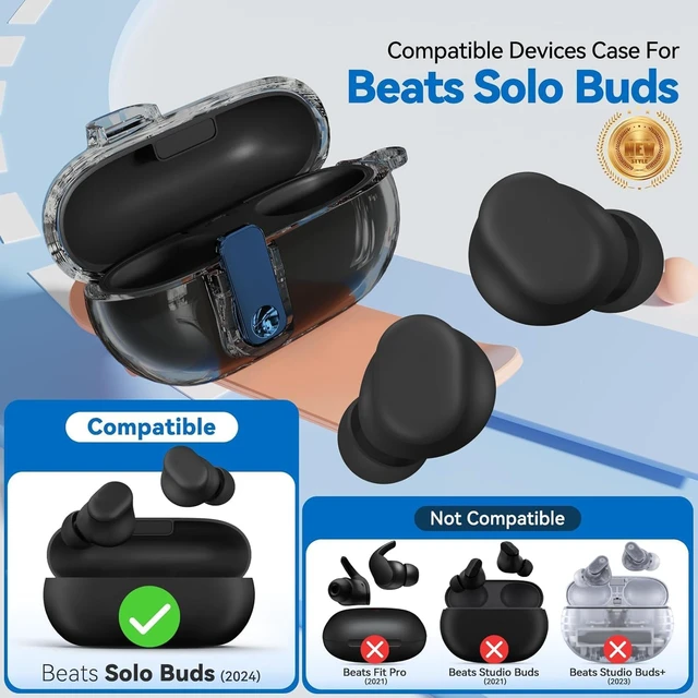 Alt view image 2 of 7 - Seucre Lock Case for Beats Solo Buds 2024, with 3-in-1 Cleaner & Keychain, Soft TPU Cases Cover Compatibility with Beats Solo Buds Wireless Bluetooth Earbuds, Full Protection (Clear Black)