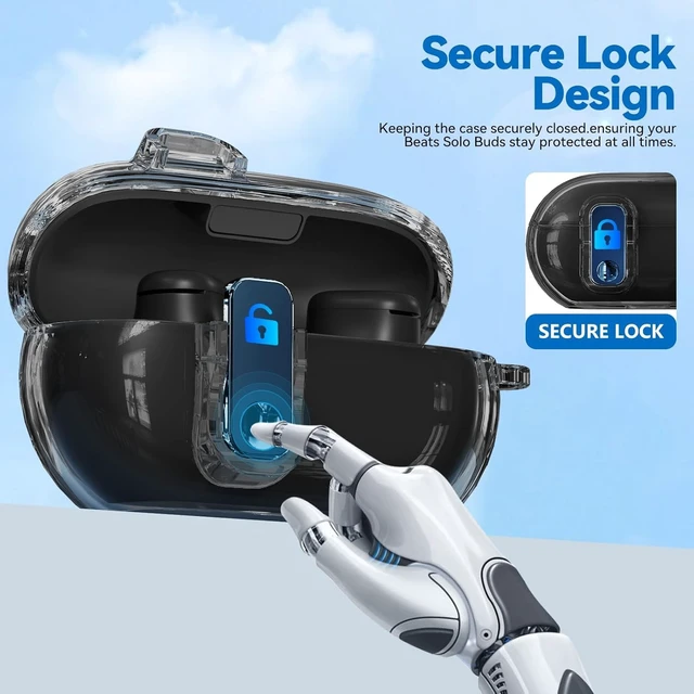 Alt view image 3 of 7 - Seucre Lock Case for Beats Solo Buds 2024, with 3-in-1 Cleaner & Keychain, Soft TPU Cases Cover Compatibility with Beats Solo Buds Wireless Bluetooth Earbuds, Full Protection (Clear Black)