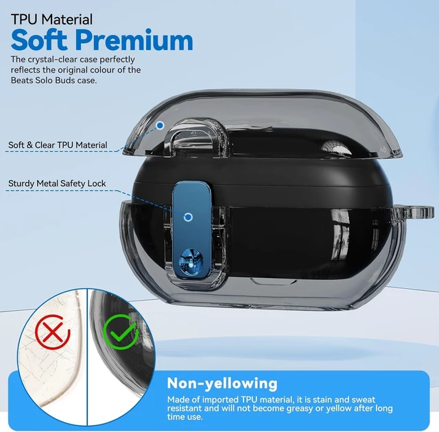 Alt view image 4 of 7 - Seucre Lock Case for Beats Solo Buds 2024, with 3-in-1 Cleaner & Keychain, Soft TPU Cases Cover Compatibility with Beats Solo Buds Wireless Bluetooth Earbuds, Full Protection (Clear Black)