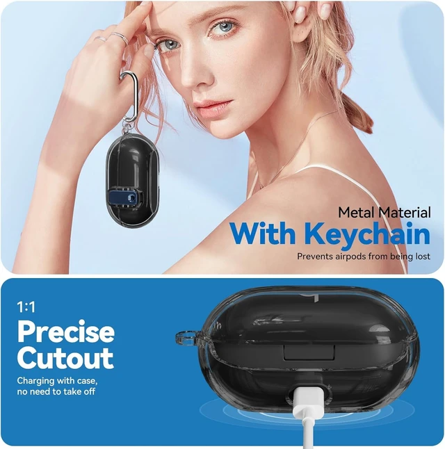 Alt view image 7 of 7 - Seucre Lock Case for Beats Solo Buds 2024, with 3-in-1 Cleaner & Keychain, Soft TPU Cases Cover Compatibility with Beats Solo Buds Wireless Bluetooth Earbuds, Full Protection (Clear Black)