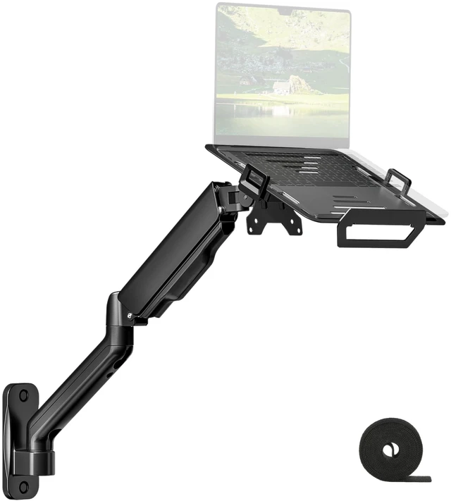 Main image of 2-in-1 Laptop Wall Mount, Fits 1218" Laptops & 32" MonitorsBlack Full Motion Monitor & Laptop Stand with Adjustable Tray, Metal Ergonomic Single Monitor Holds Up to 19.8lbs