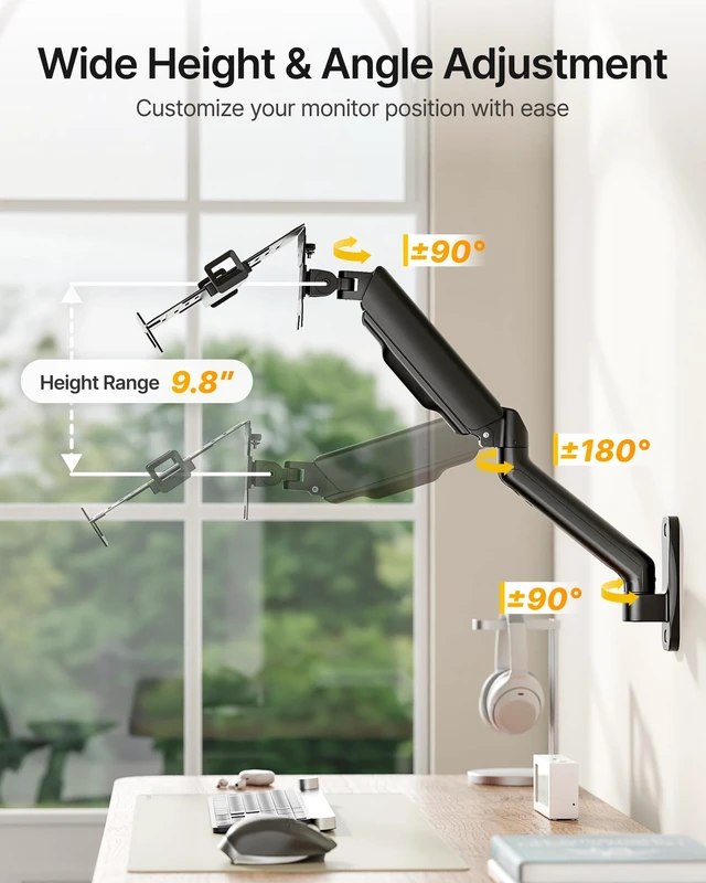 Alt view image 4 of 7 - 2-in-1 Laptop Wall Mount, Fits 1218" Laptops & 32" MonitorsBlack Full Motion Monitor & Laptop Stand with Adjustable Tray, Metal Ergonomic Single Monitor Holds Up to 19.8lbs