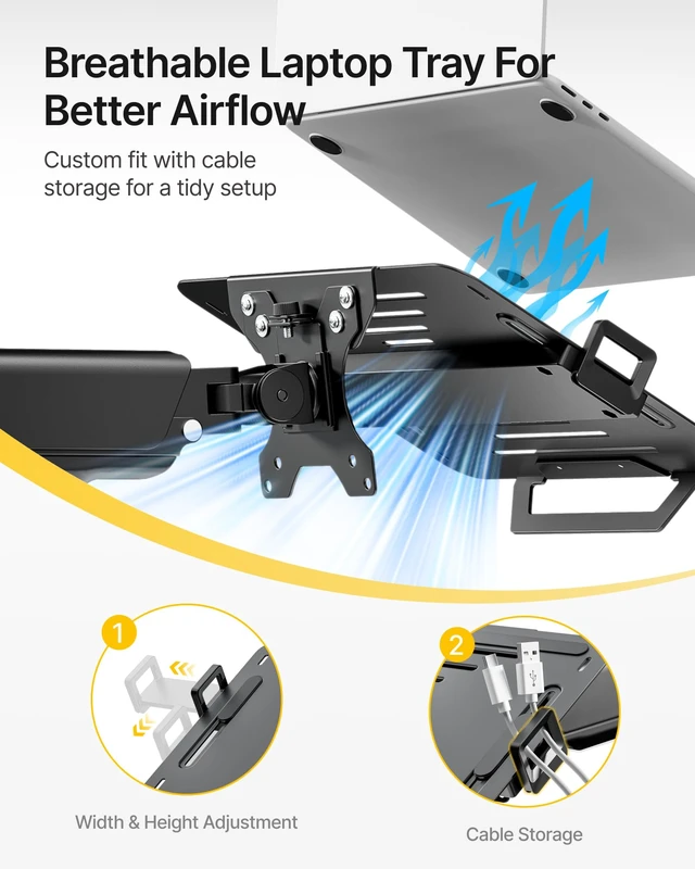 Alt view image 6 of 7 - 2-in-1 Laptop Wall Mount, Fits 1218" Laptops & 32" MonitorsBlack Full Motion Monitor & Laptop Stand with Adjustable Tray, Metal Ergonomic Single Monitor Holds Up to 19.8lbs