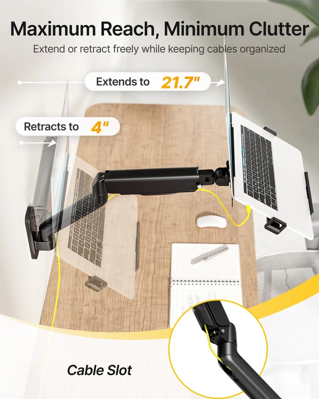 Alt view image 5 of 7 - 2-in-1 Laptop Wall Mount, Fits 1218" Laptops & 32" MonitorsBlack Full Motion Monitor & Laptop Stand with Adjustable Tray, Metal Ergonomic Single Monitor Holds Up to 19.8lbs