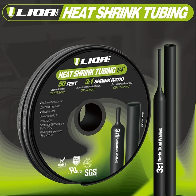 Alt view image 2 of 7 - 1/4 Inch Heat Shrink Tubing Adhesive Lined - 50ft Bulk Spool 3:1 Ratio Dual Wall Shrink Wrap - Marine Grade Waterproof Insulation for Automotive, Boat, and Electrical DIY - Black