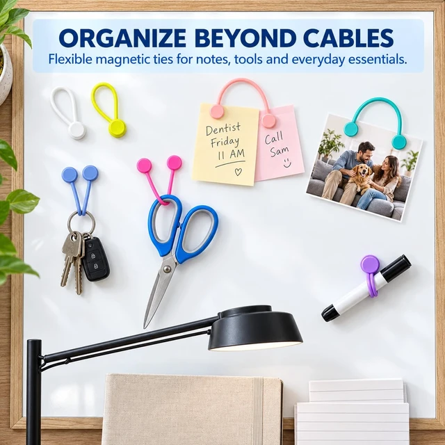 Alt view image 2 of 7 - 12 Pack Reusable Silicone Magnetic Cable Ties, Bundling and Organizing, Holding Stuff, Book Markers, Fridge Magnets, Multi Color