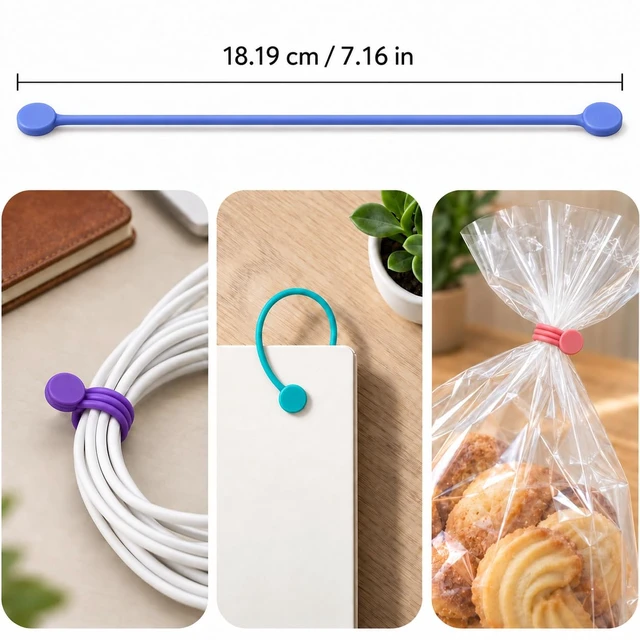 Alt view image 4 of 7 - 12 Pack Reusable Silicone Magnetic Cable Ties, Bundling and Organizing, Holding Stuff, Book Markers, Fridge Magnets, Multi Color