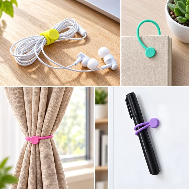 Alt view image 6 of 7 - 12 Pack Reusable Silicone Magnetic Cable Ties, Bundling and Organizing, Holding Stuff, Book Markers, Fridge Magnets, Multi Color