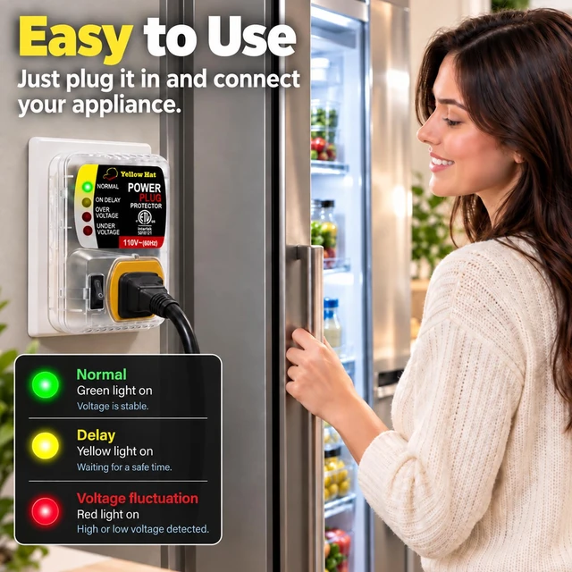 Alt view image 2 of 7 - Surge Protector for Refrigerator 110V 15A 1650W, Brownout Power Suppressor Voltage Protector with Delay Function, Indicator Light, Adjustable Minimum Voltage Capacity, 140 Joules, Protect TV/PC/AC