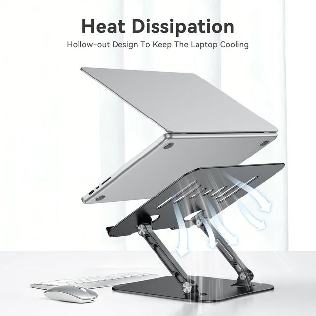 Alt view image 3 of 7 - Adjustable Laptop Stand Riser Foldable Aluminum Laptop Stand for Desk Ergonomic Design, Compatible with 10-17.3" Laptops, Adjustable Height and Angle, Portable, Anti-Slip, Office Desk Accessories