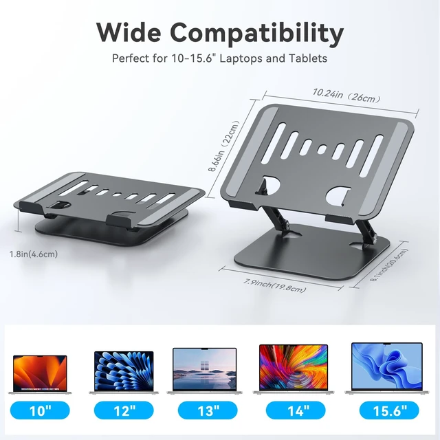 Alt view image 4 of 7 - Adjustable Laptop Stand Riser Foldable Aluminum Laptop Stand for Desk Ergonomic Design, Compatible with 10-17.3" Laptops, Adjustable Height and Angle, Portable, Anti-Slip, Office Desk Accessories