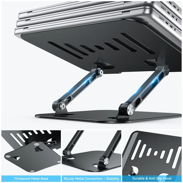 Alt view image 5 of 7 - Adjustable Laptop Stand Riser Foldable Aluminum Laptop Stand for Desk Ergonomic Design, Compatible with 10-17.3" Laptops, Adjustable Height and Angle, Portable, Anti-Slip, Office Desk Accessories