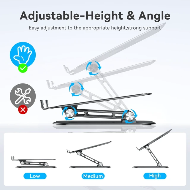 Alt view image 7 of 7 - Adjustable Laptop Stand Riser Foldable Aluminum Laptop Stand for Desk Ergonomic Design, Compatible with 10-17.3" Laptops, Adjustable Height and Angle, Portable, Anti-Slip, Office Desk Accessories